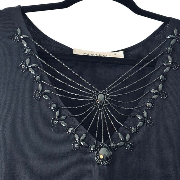 Marina Rinaldi  XL black beads & sequins embellished V-neck special occasion tri - Picture 2 of 12
